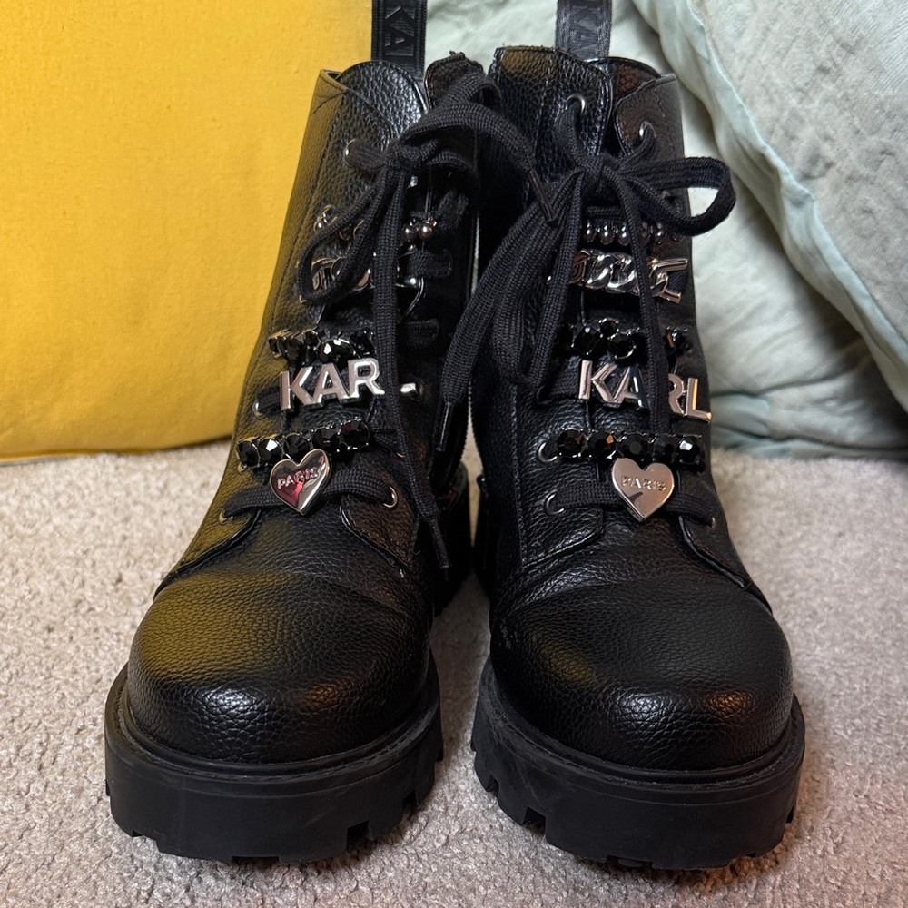 Karl Lagerfeld Black Lace Up Boots